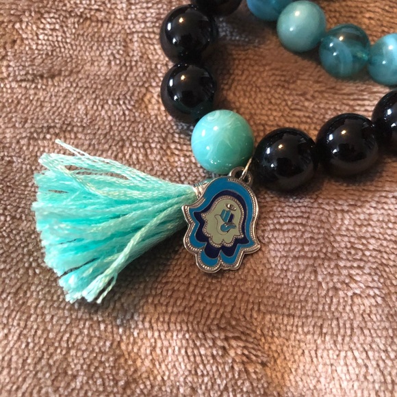 Stackable Set of 2 Turquoise and black bracelets - Picture 3 of 6